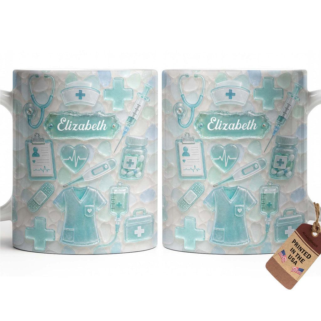 Personalized Nurse Coffee Mug with 3D Sea Glass Design Gift Edge-to-edge Mug GradoCreations