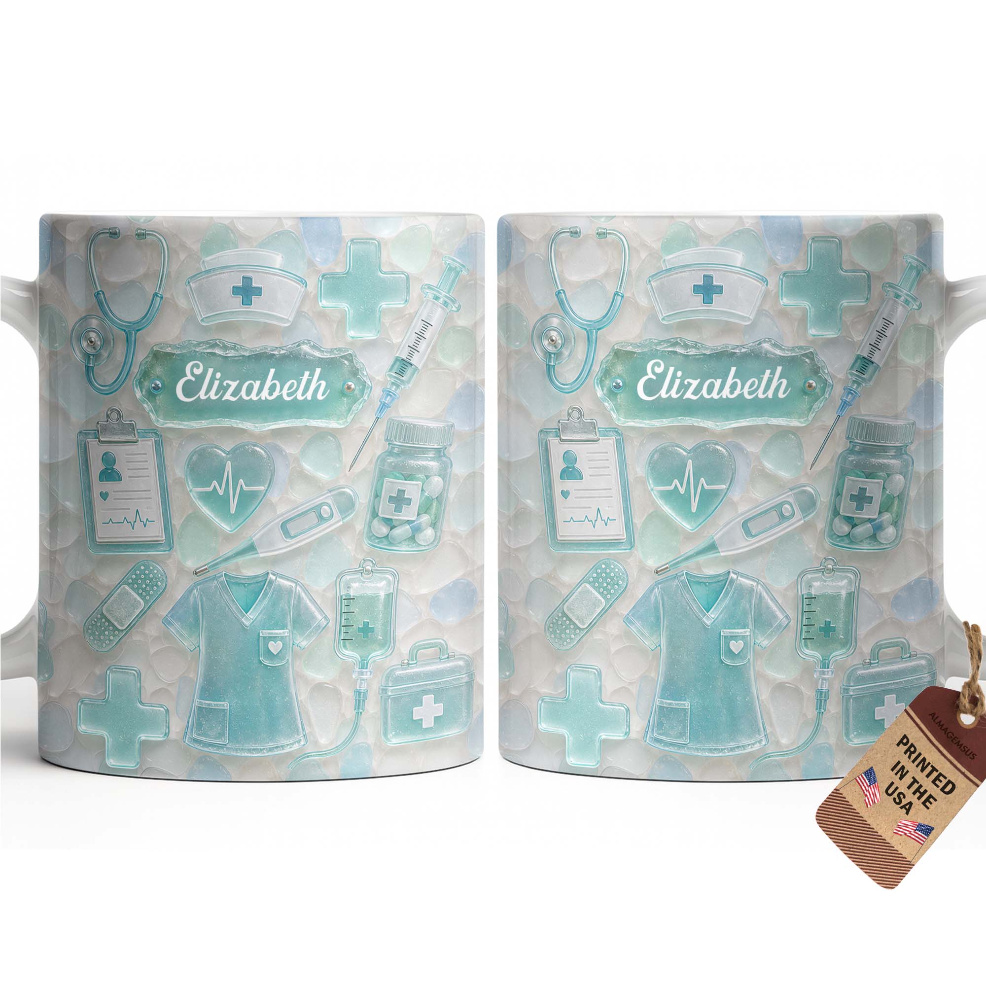 Personalized Nurse Coffee Mug with 3D Sea Glass Design Gift Edge-to-edge Mug GradoCreations
