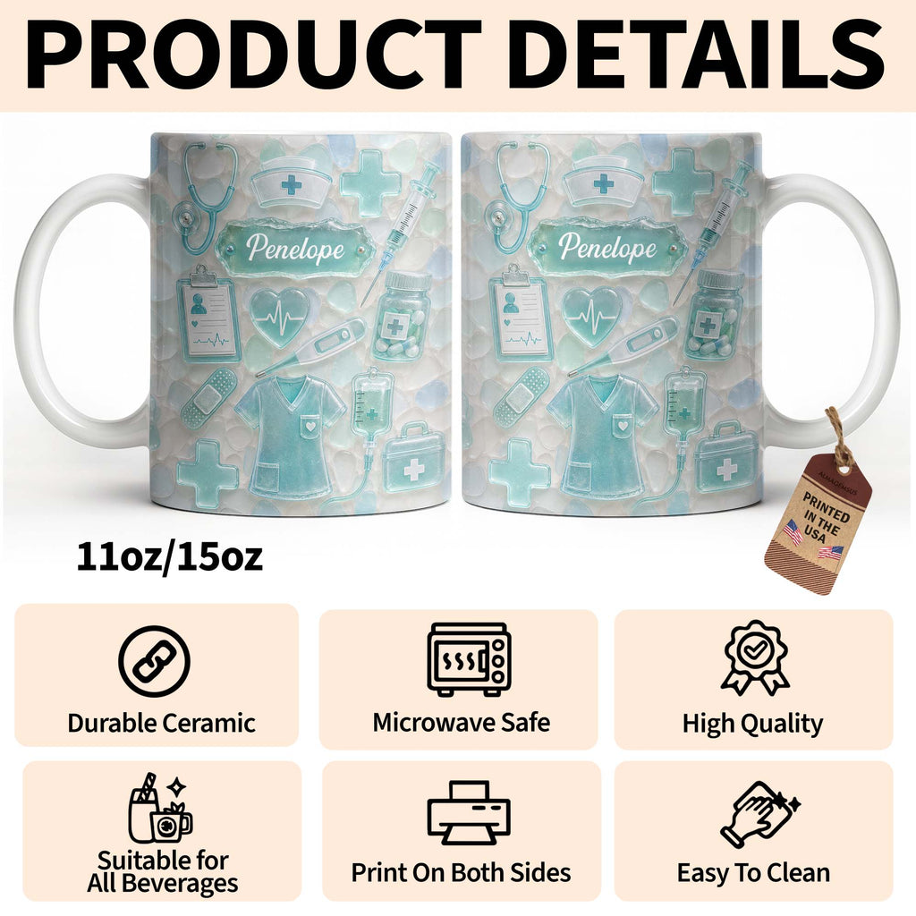 Personalized Nurse Coffee Mug with 3D Sea Glass Design Gift Edge-to-edge Mug GradoCreations