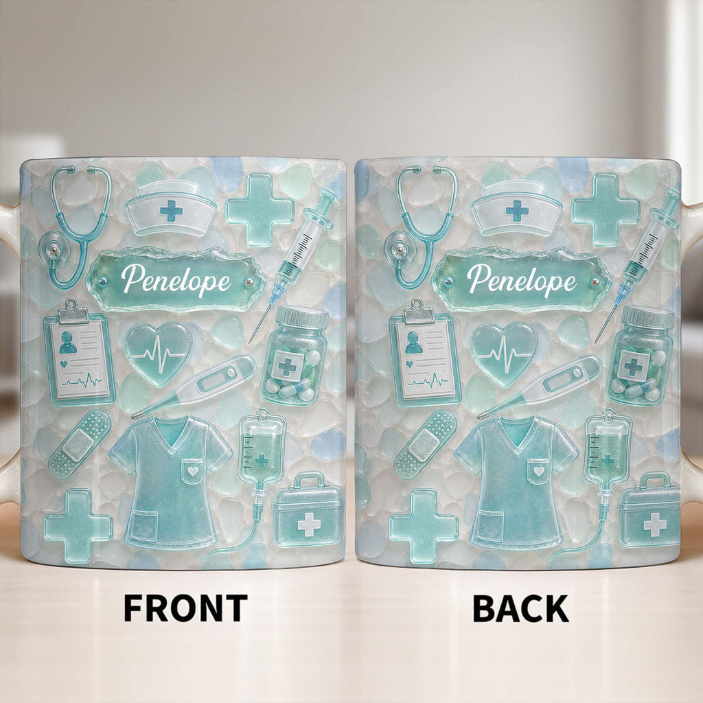 Personalized Nurse Coffee Mug with 3D Sea Glass Design Gift Edge-to-edge Mug GradoCreations