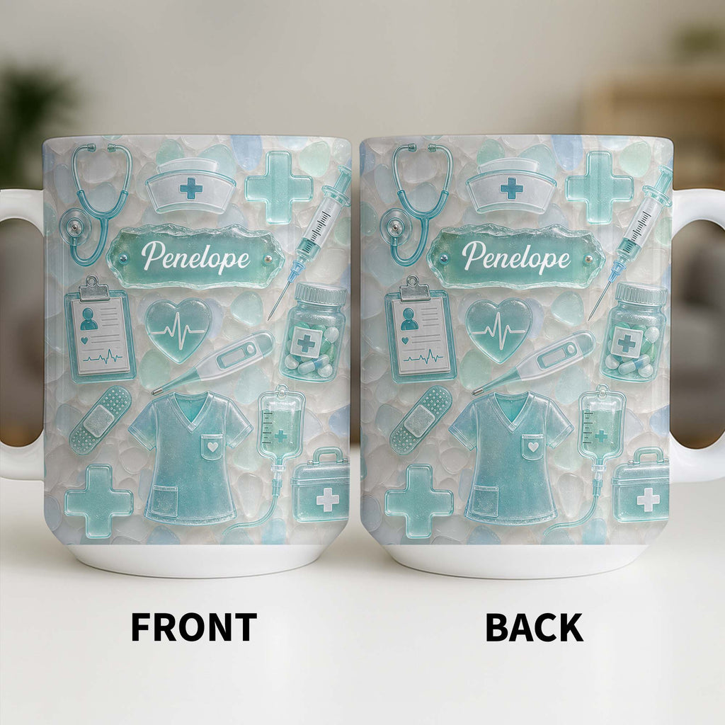 Personalized Nurse Coffee Mug with 3D Sea Glass Design Gift Edge-to-edge Mug GradoCreations