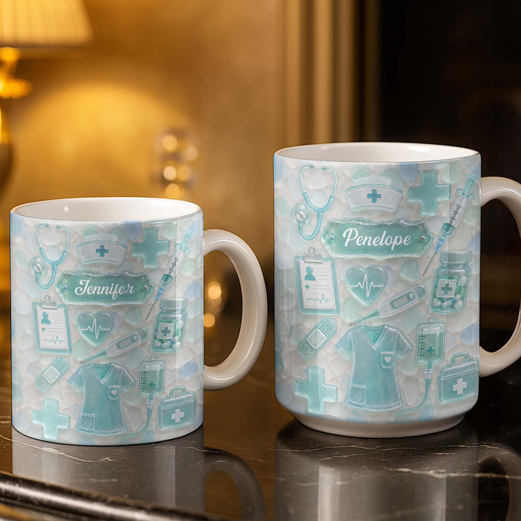 Personalized Nurse Coffee Mug with 3D Sea Glass Design Gift Edge-to-edge Mug GradoCreations