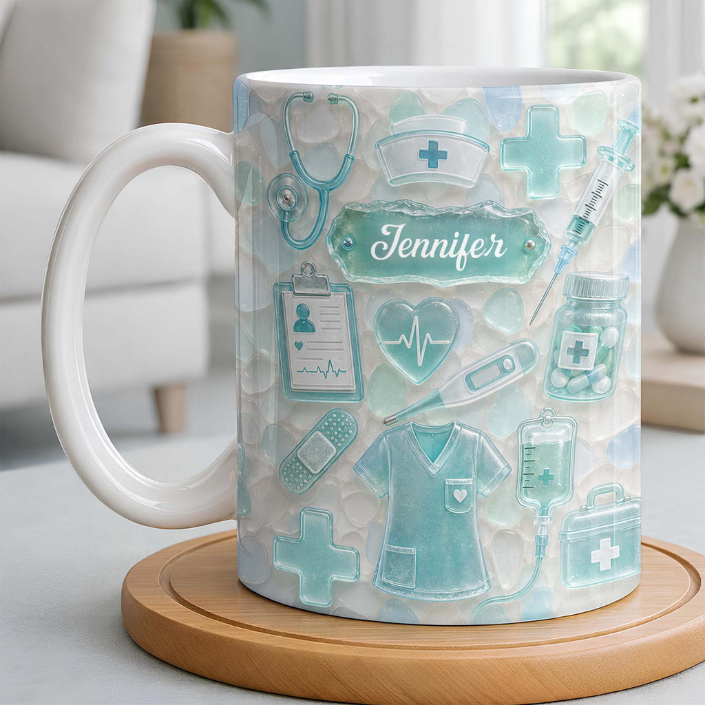 Personalized Nurse Coffee Mug with 3D Sea Glass Design Gift Edge-to-edge Mug GradoCreations