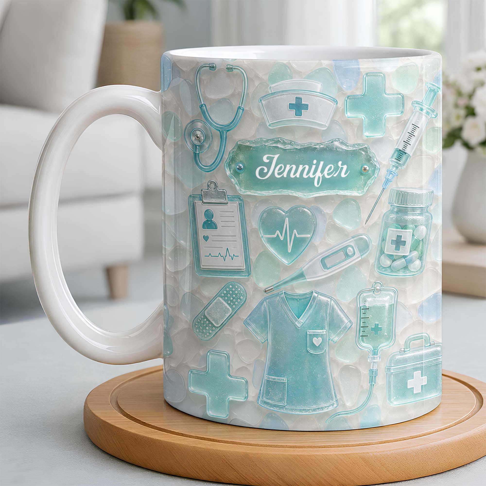 Personalized Nurse Coffee Mug with 3D Sea Glass Design Gift Edge-to-edge Mug GradoCreations