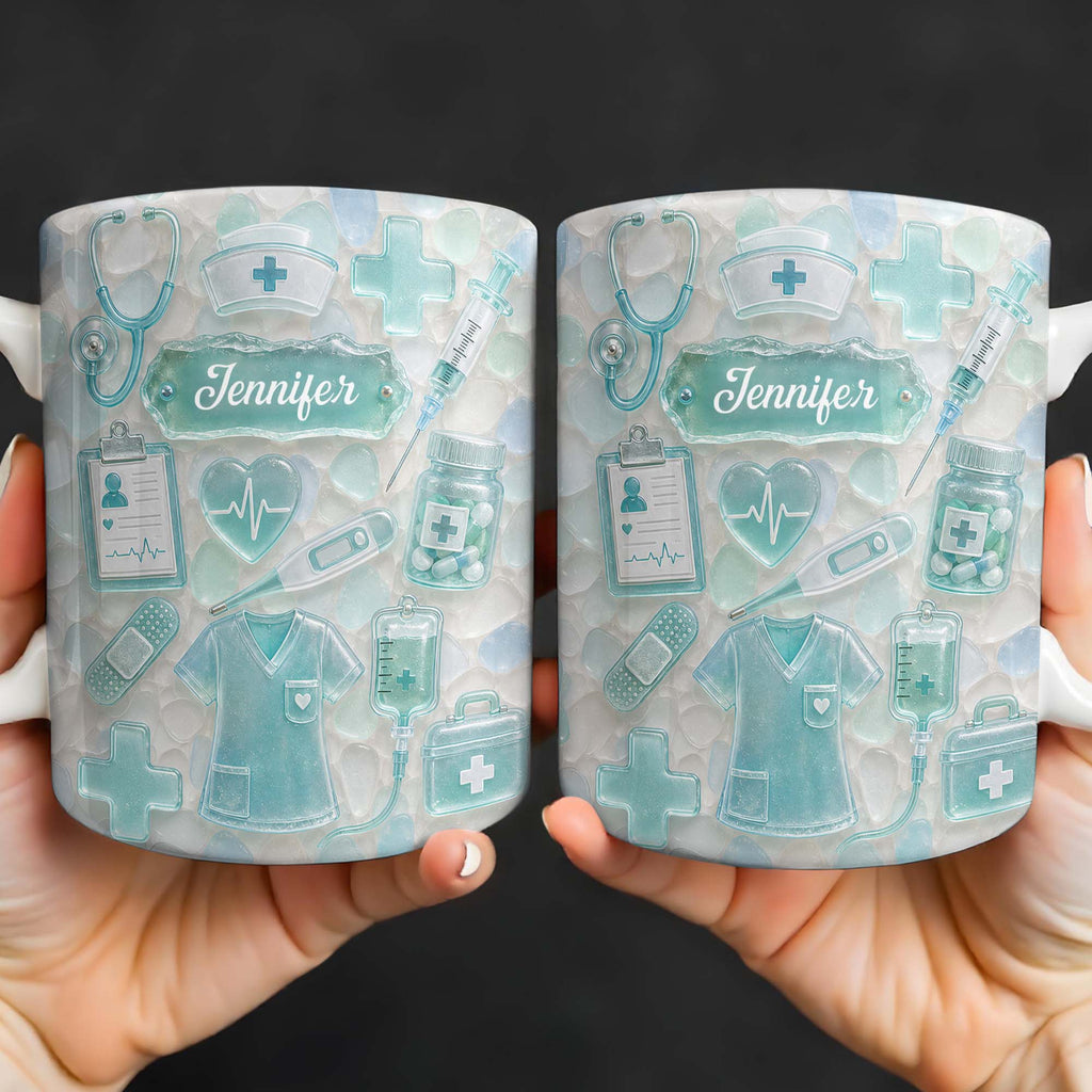 Personalized Nurse Coffee Mug with 3D Sea Glass Design Gift Edge-to-edge Mug GradoCreations