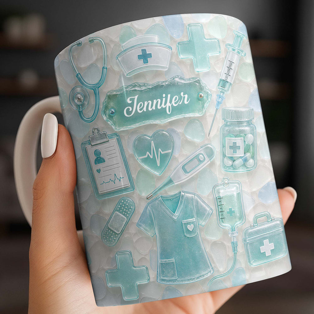 Personalized Nurse Coffee Mug with 3D Sea Glass Design Gift Edge-to-edge Mug GradoCreations
