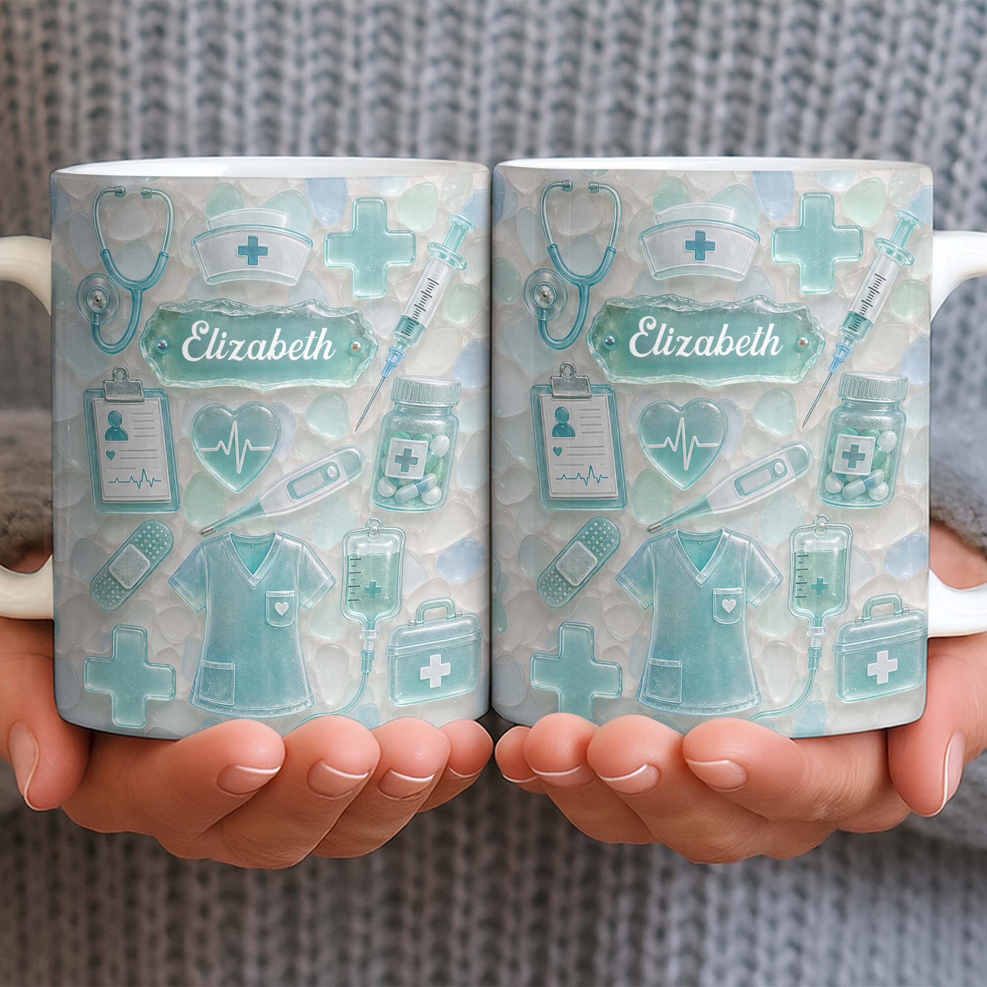 Personalized Nurse Coffee Mug with 3D Sea Glass Design Gift Edge-to-edge Mug GradoCreations