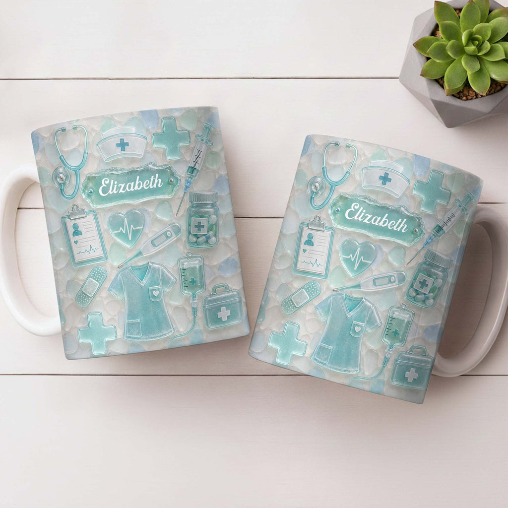 Personalized Nurse Coffee Mug with 3D Sea Glass Design Gift Edge-to-edge Mug GradoCreations