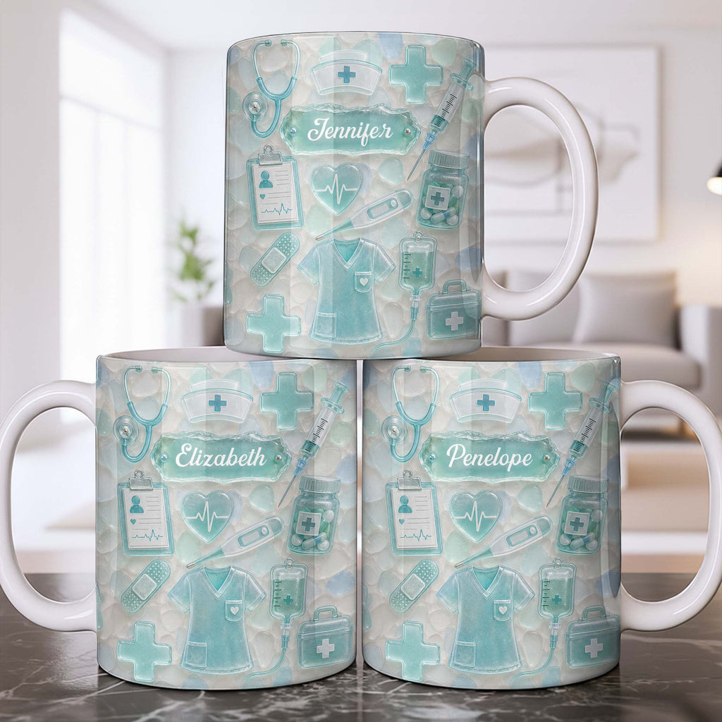 Personalized Nurse Coffee Mug with 3D Sea Glass Design Gift Edge-to-edge Mug GradoCreations