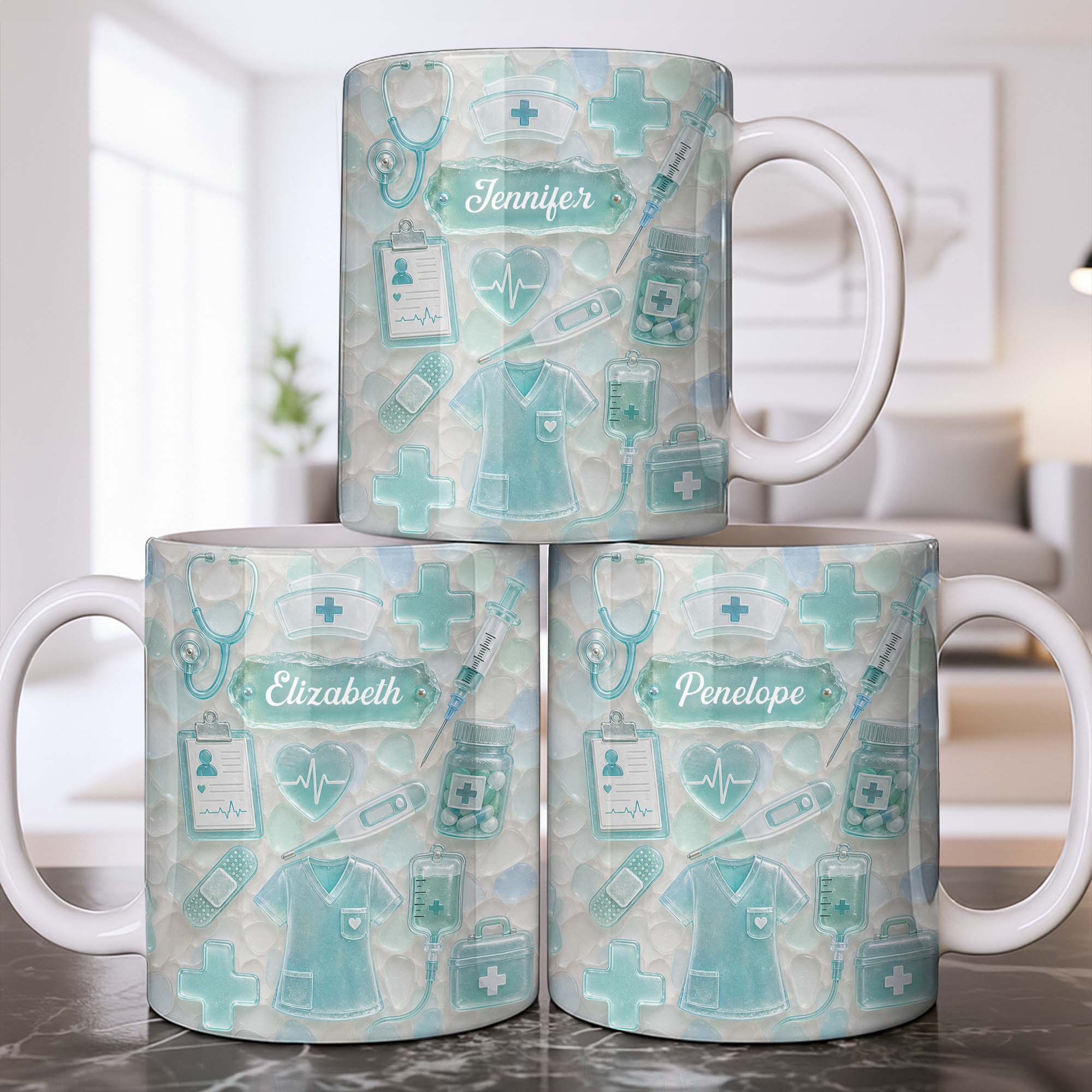 Personalized Nurse Coffee Mug with 3D Sea Glass Design Gift Edge-to-edge Mug GradoCreations