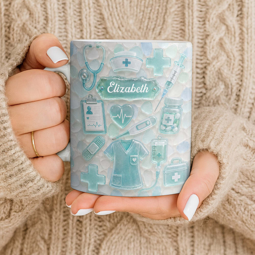 Personalized Nurse Coffee Mug with 3D Sea Glass Design Gift Edge-to-edge Mug GradoCreations