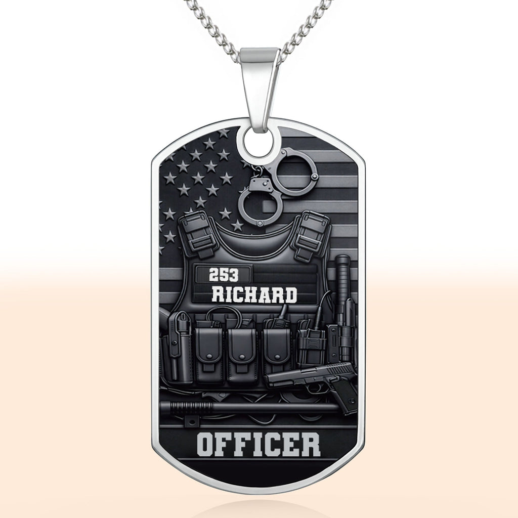 Personalized Stainless Steel Dog Tag Necklace Custom Name for Dad Officer Gift