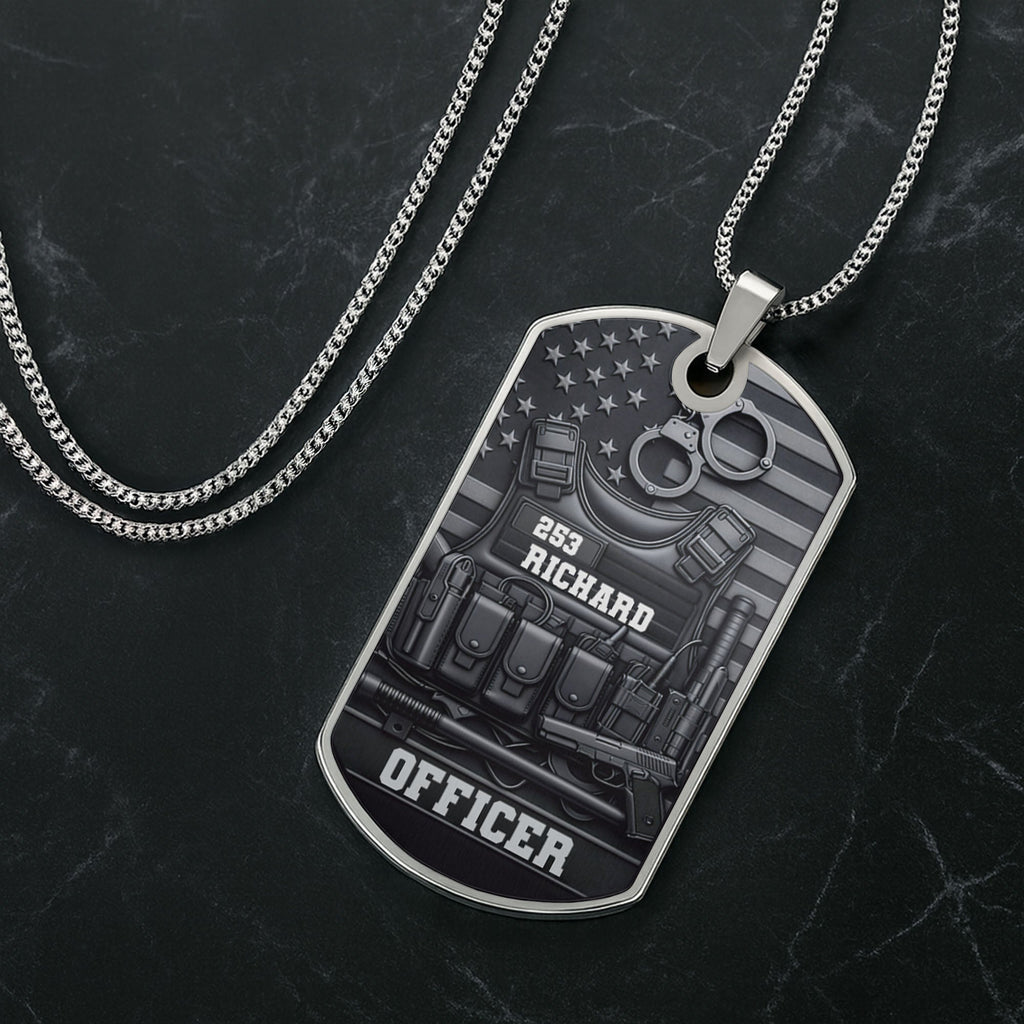 Personalized Stainless Steel Dog Tag Necklace Custom Name for Dad Officer Gift