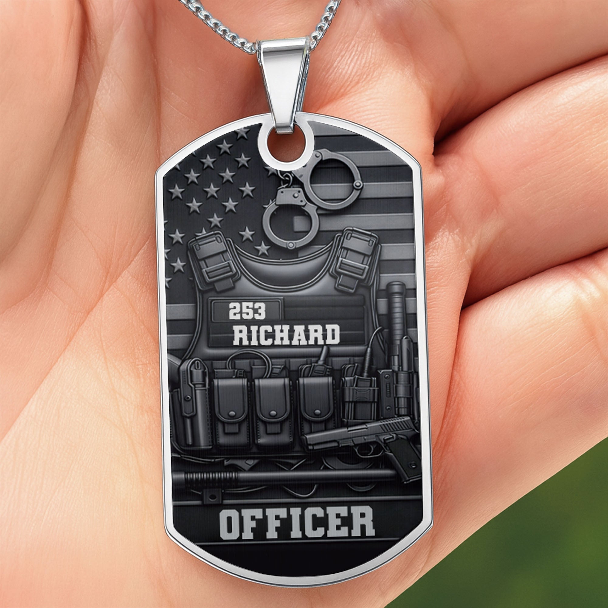Personalized Stainless Steel Dog Tag Necklace Custom Name for Dad Officer Gift