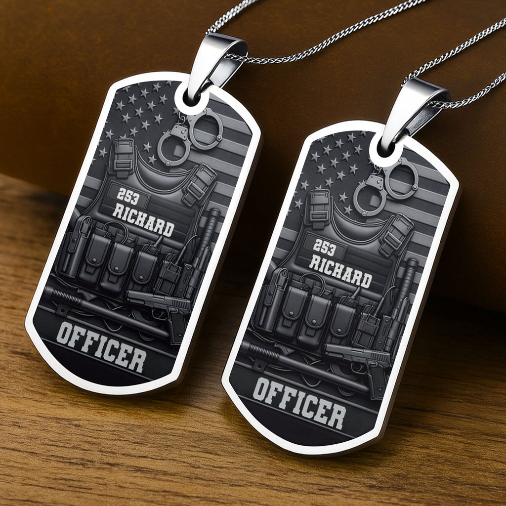 Personalized Stainless Steel Dog Tag Necklace Custom Name for Dad Officer Gift