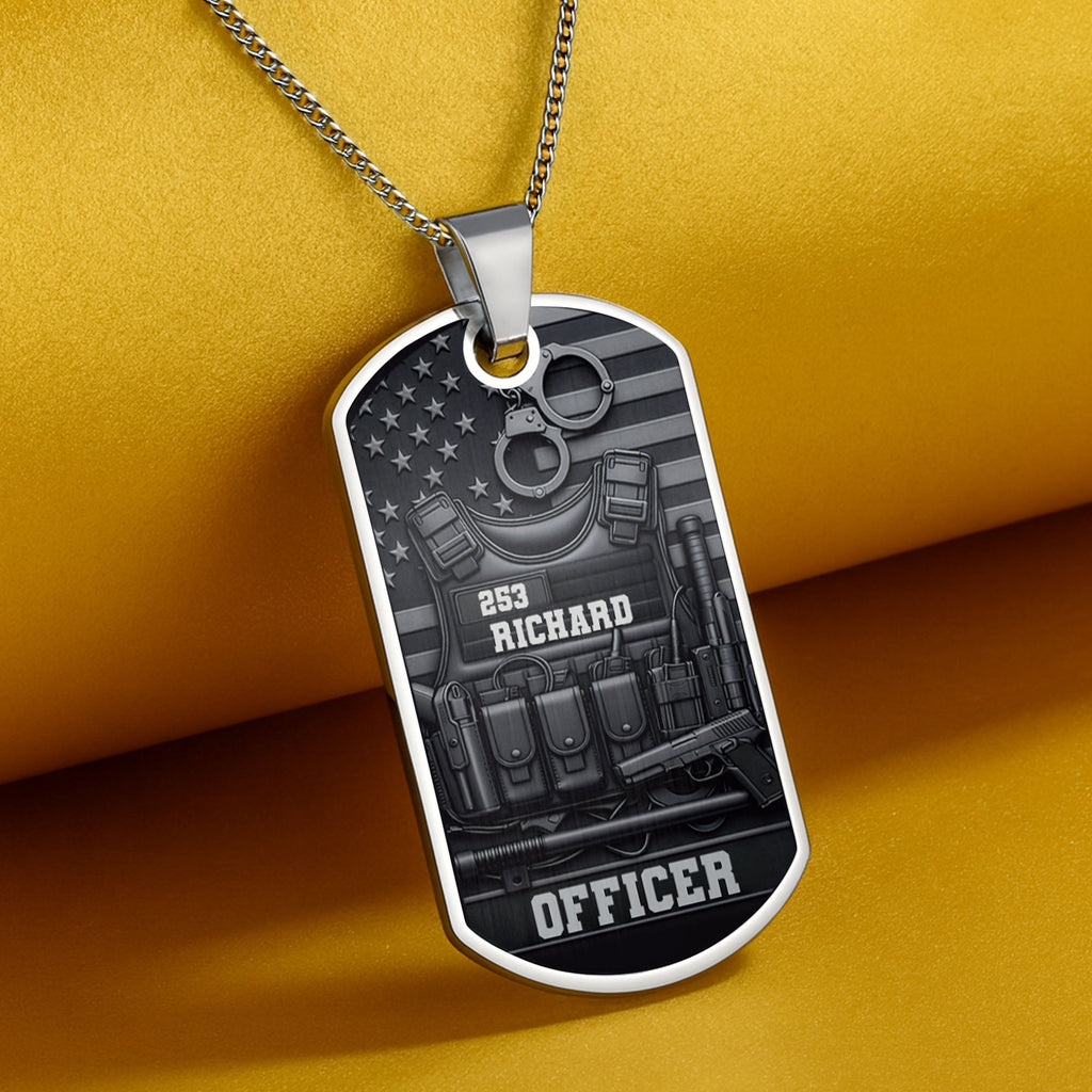 Personalized Stainless Steel Dog Tag Necklace Custom Name for Dad Officer Gift