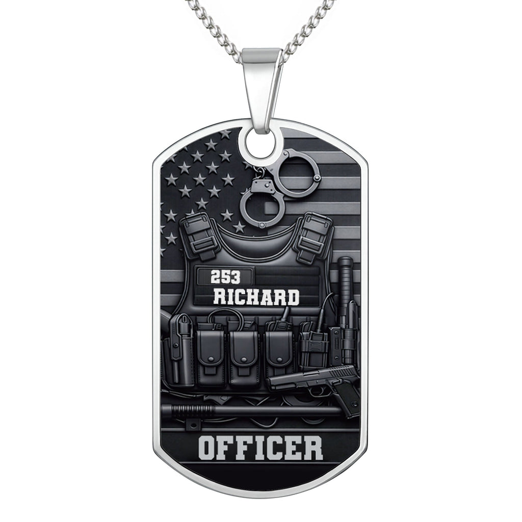 Personalized Stainless Steel Dog Tag Necklace Custom Name for Dad Officer Gift