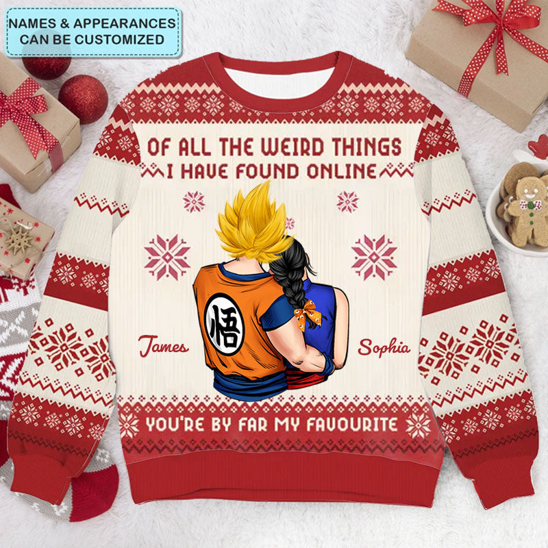 Personalized Dragonball Ugly Sweater Custom Names Couples Gift