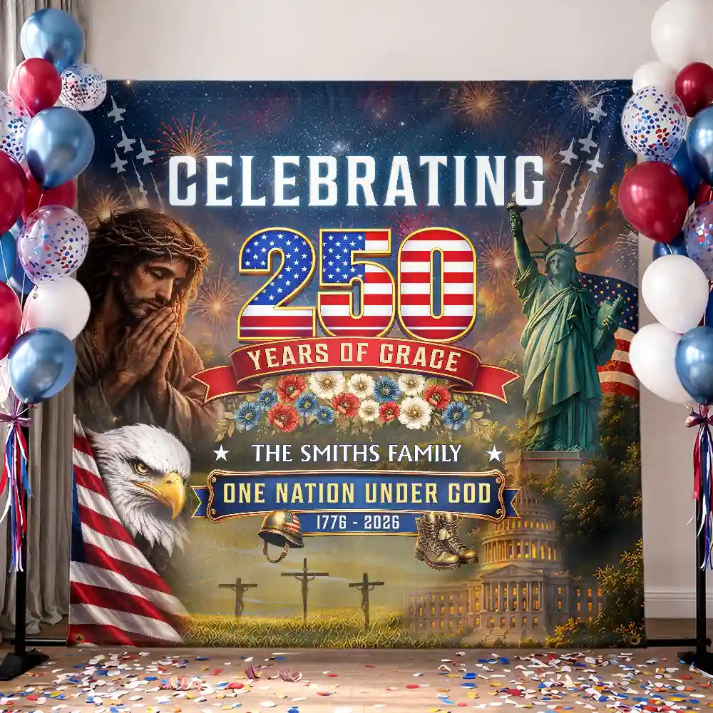 Personalized Liberty Bell Statue of Liberty Backdrop Banner Gift for Patriotic Family