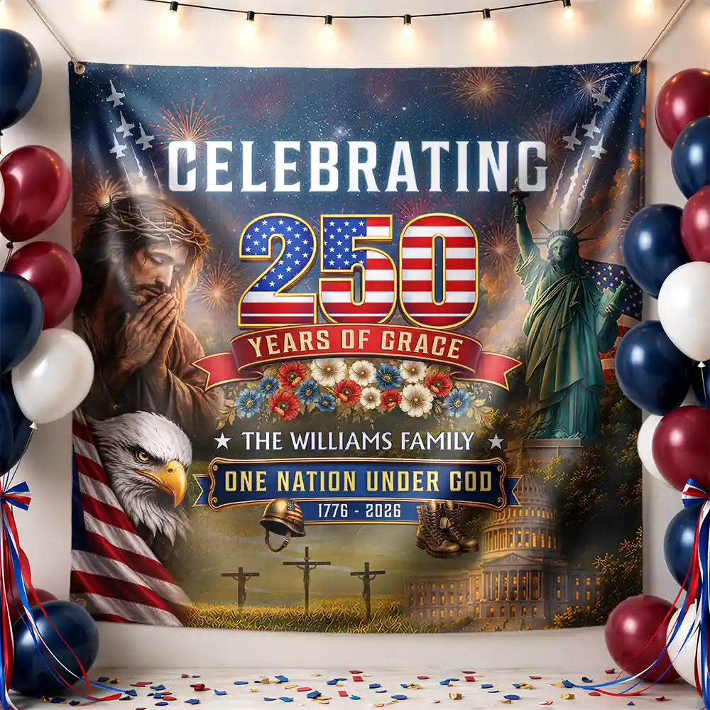 Personalized Liberty Bell Statue of Liberty Backdrop Banner Gift for Patriotic Family