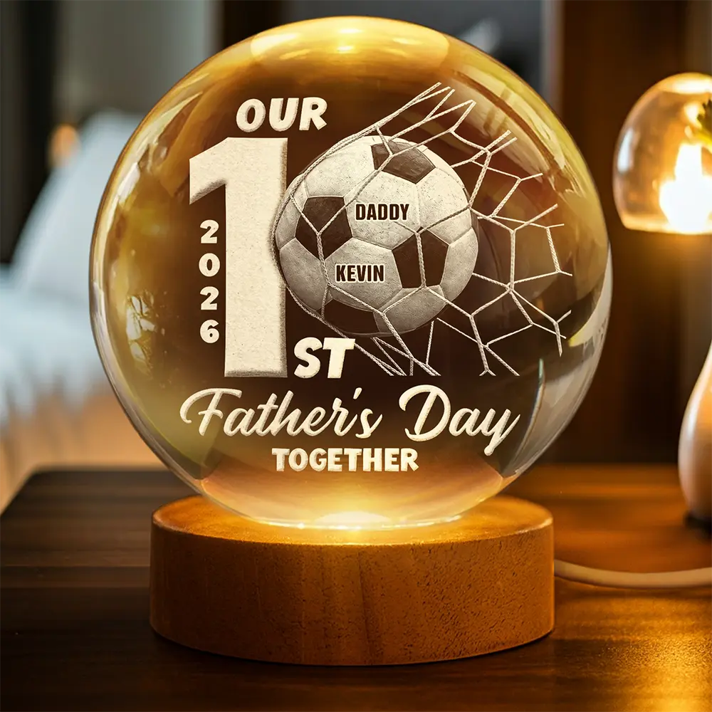 Personalized Crystal Globe Lamp for Soccer Dad First Father's Day Gift
