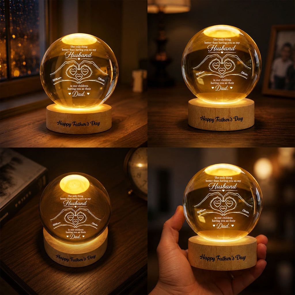 Personalized Crystal Globe Lamp Gift for Dad Husband - Heart Design