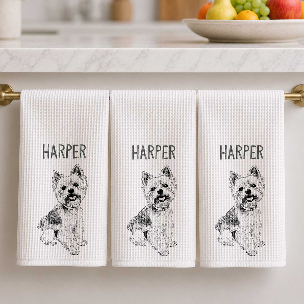 Personalized Dog Sketch Kitchen Towel Custom Name Gift for Dog Lovers