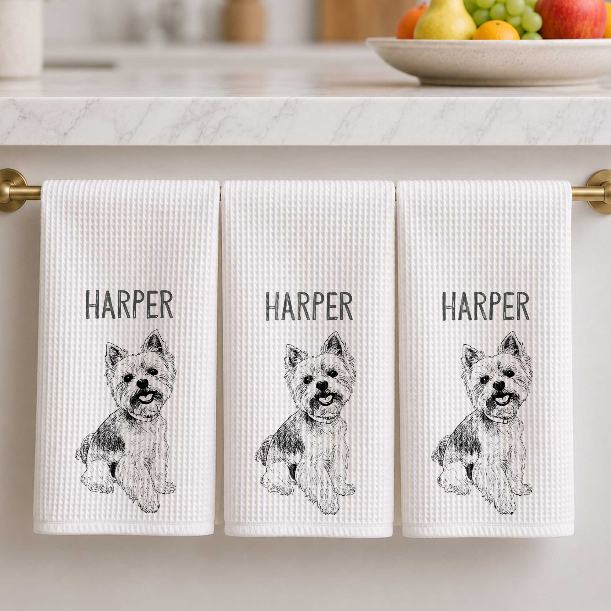 Personalized Dog Sketch Kitchen Towel Custom Name Gift for Dog Lovers