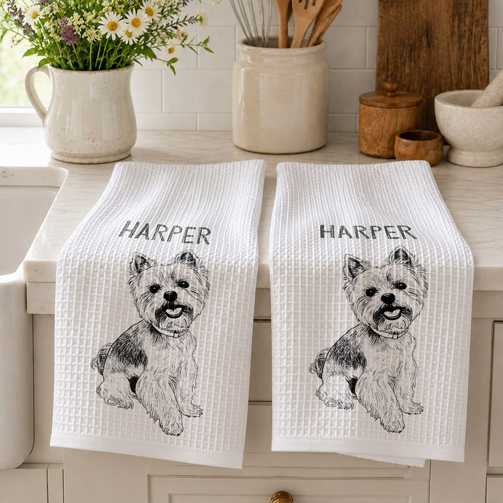 Personalized Dog Sketch Kitchen Towel Custom Name Gift for Dog Lovers