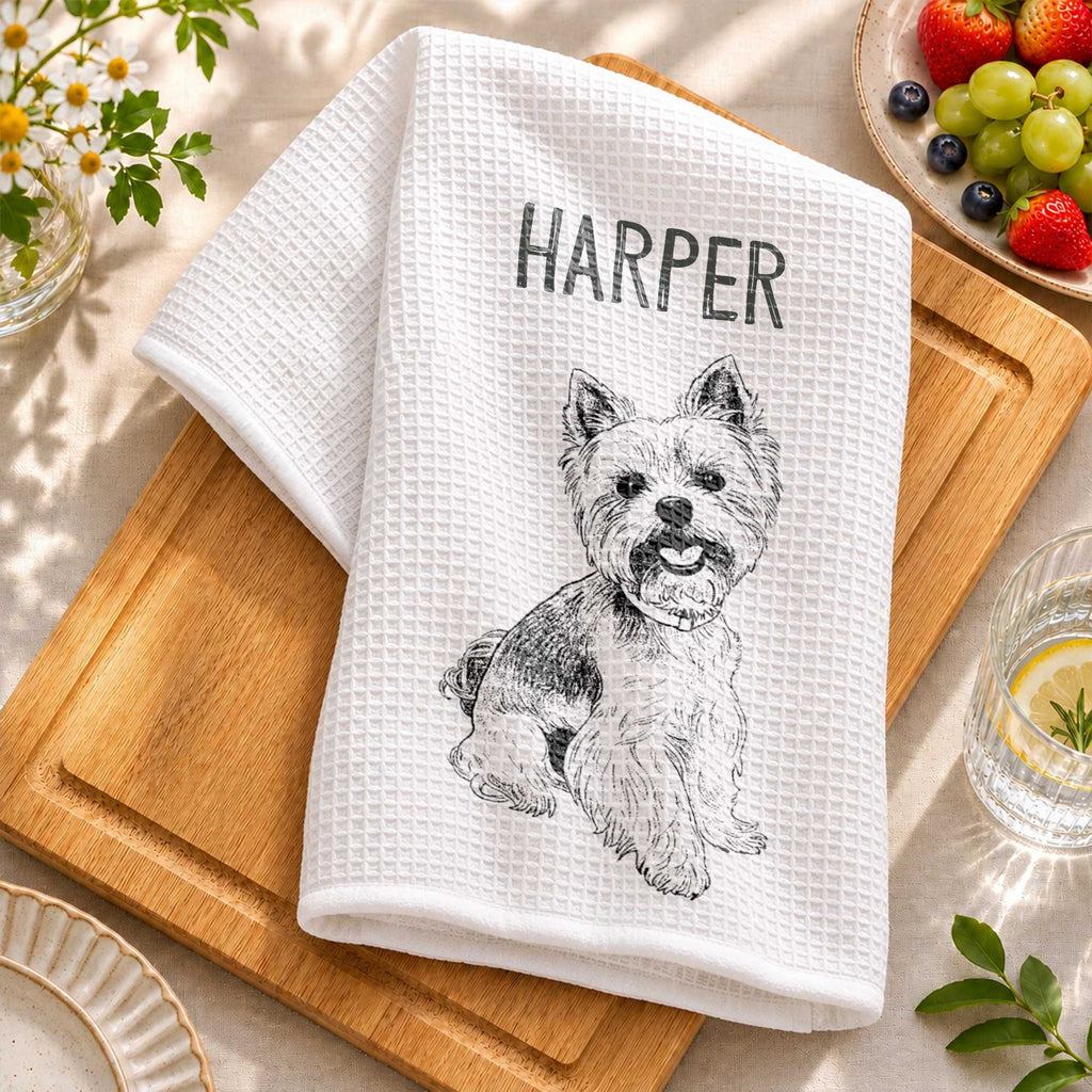 Personalized Dog Sketch Kitchen Towel Custom Name Gift for Dog Lovers
