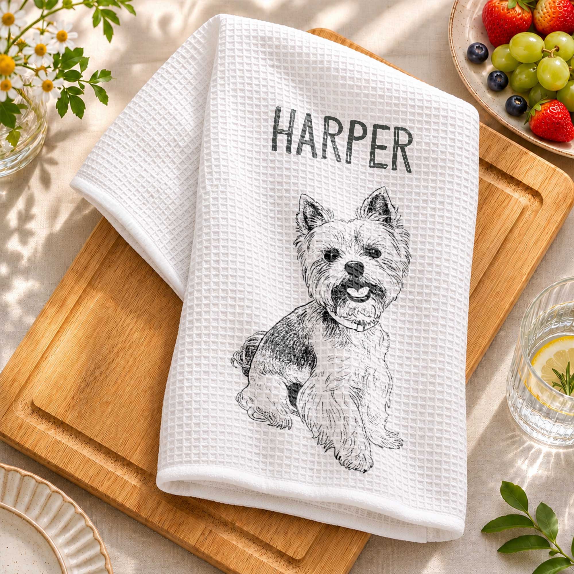 Personalized Dog Sketch Kitchen Towel Custom Name Gift for Dog Lovers