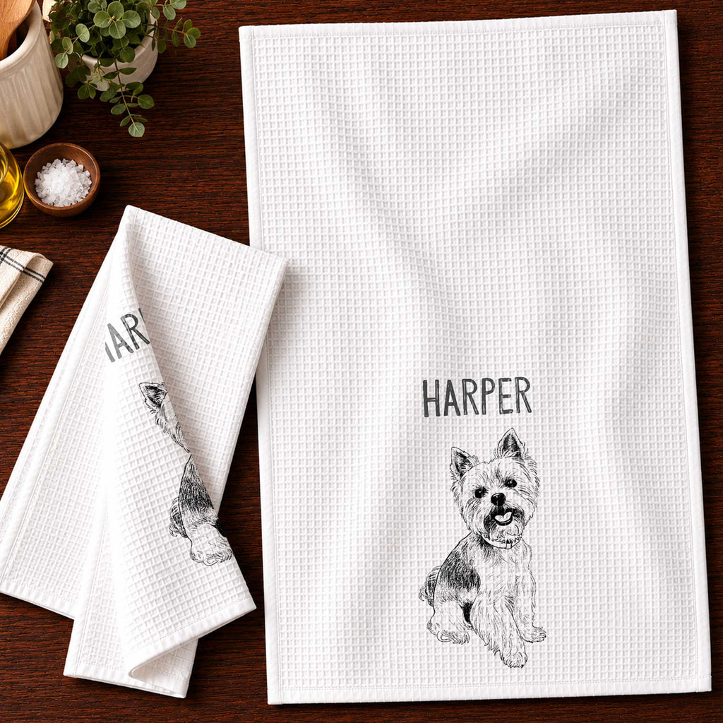 Personalized Dog Sketch Kitchen Towel Custom Name Gift for Dog Lovers