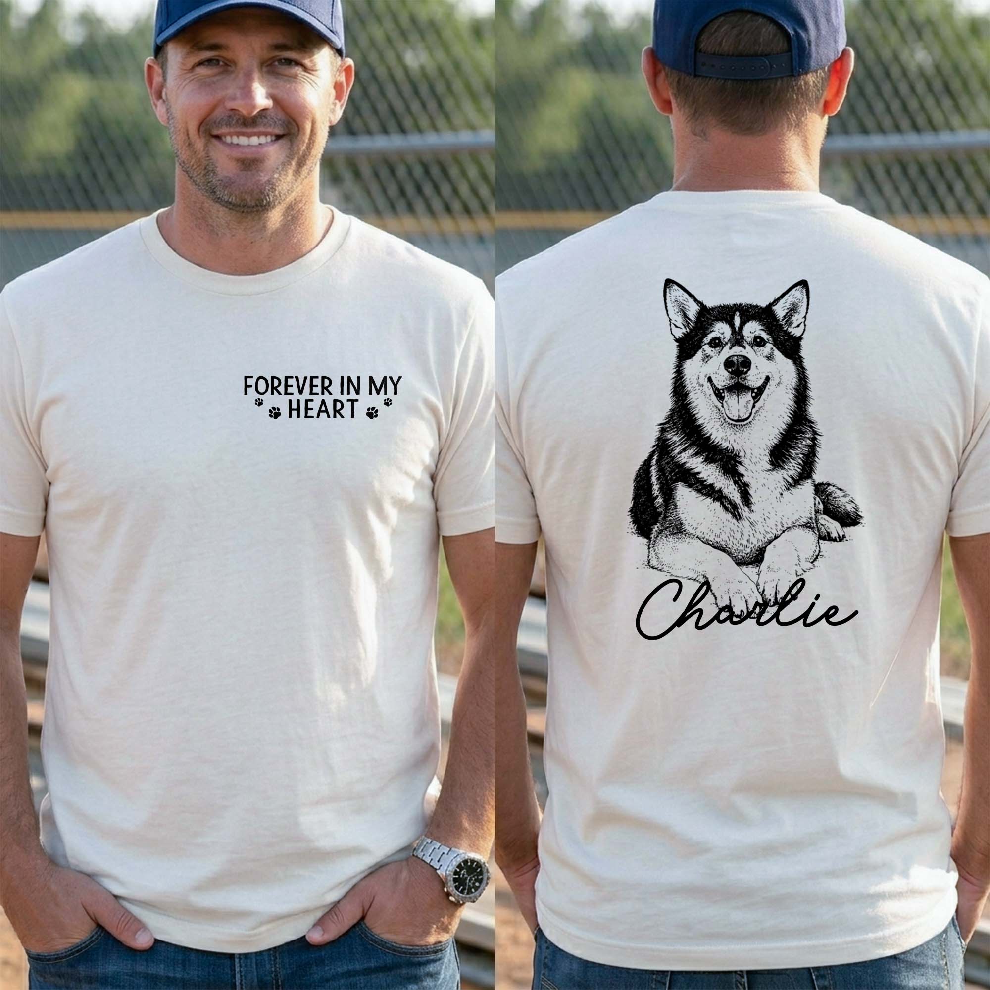 Personalized Tribute Dog Sketch T-Shirt Custom Gift for Dog Lover T-Shirt Font and Back GradoCreations