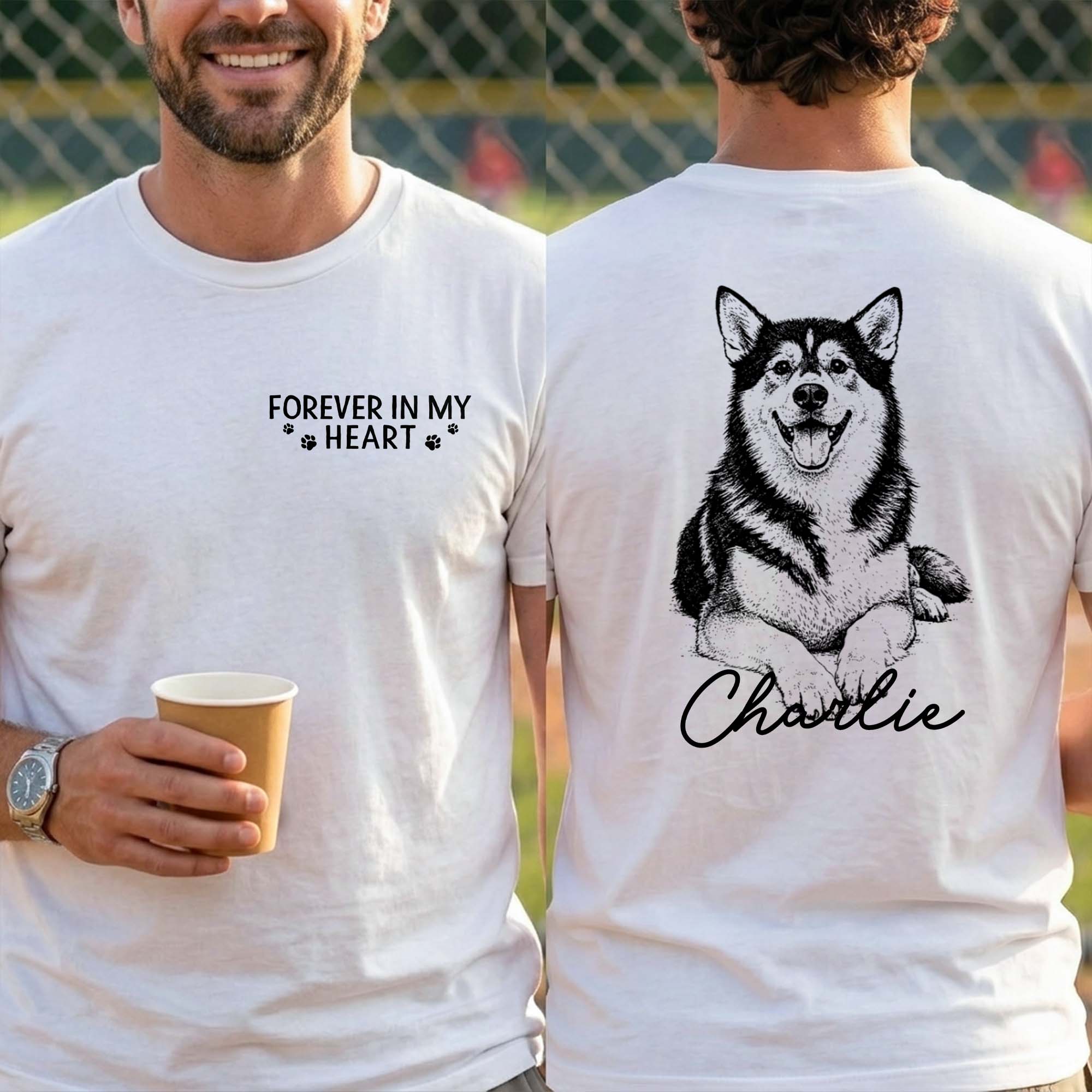 Personalized Tribute Dog Sketch T-Shirt Custom Gift for Dog Lover T-Shirt Font and Back GradoCreations