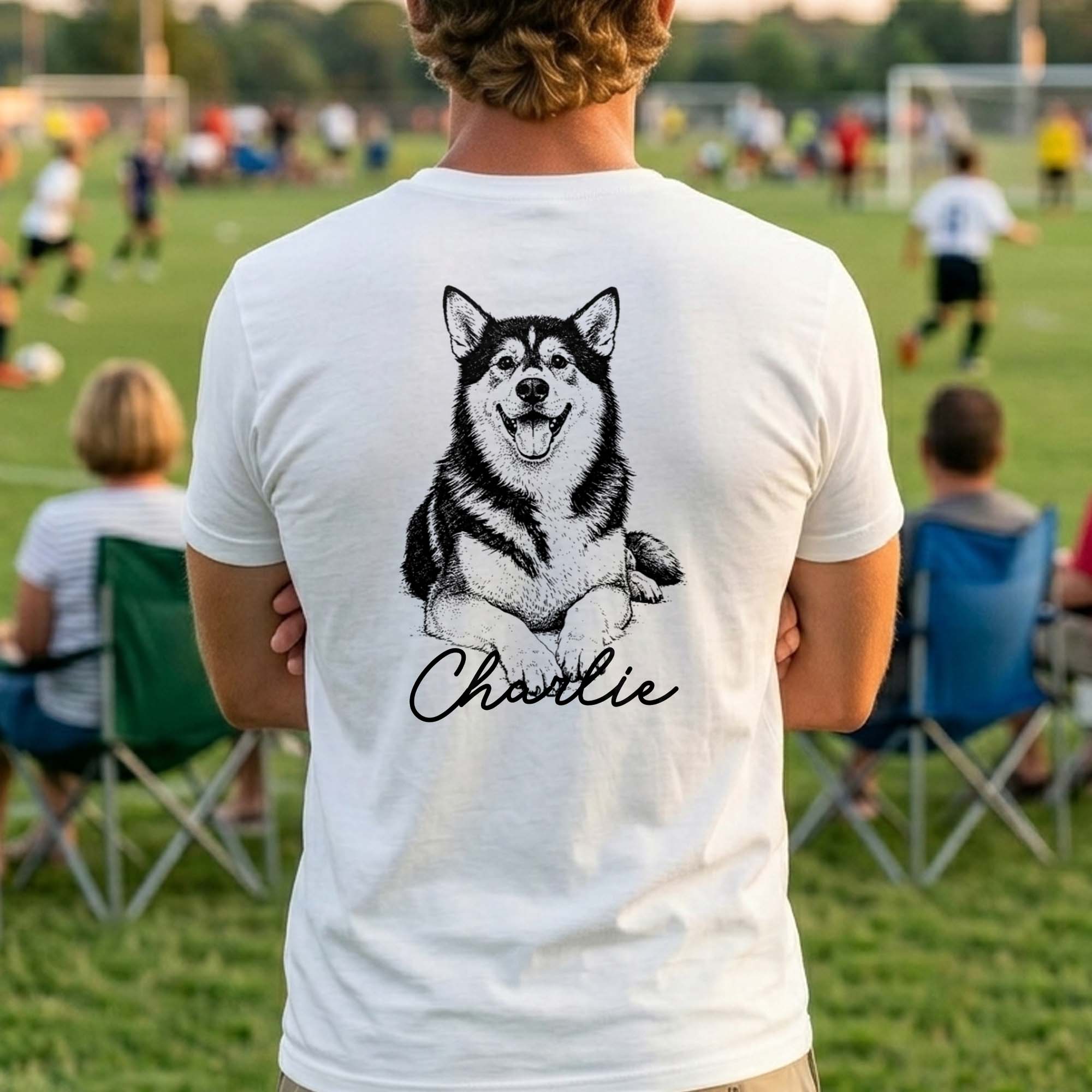 Personalized Tribute Dog Sketch T-Shirt Custom Gift for Dog Lover T-Shirt Font and Back GradoCreations