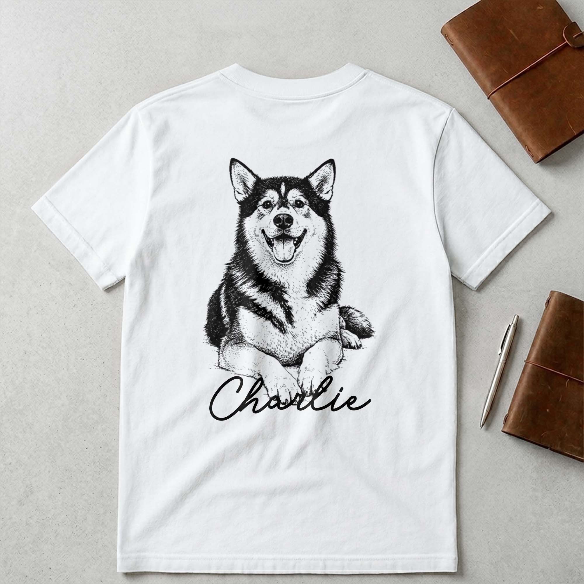 Personalized Tribute Dog Sketch T-Shirt Custom Gift for Dog Lover T-Shirt Font and Back GradoCreations