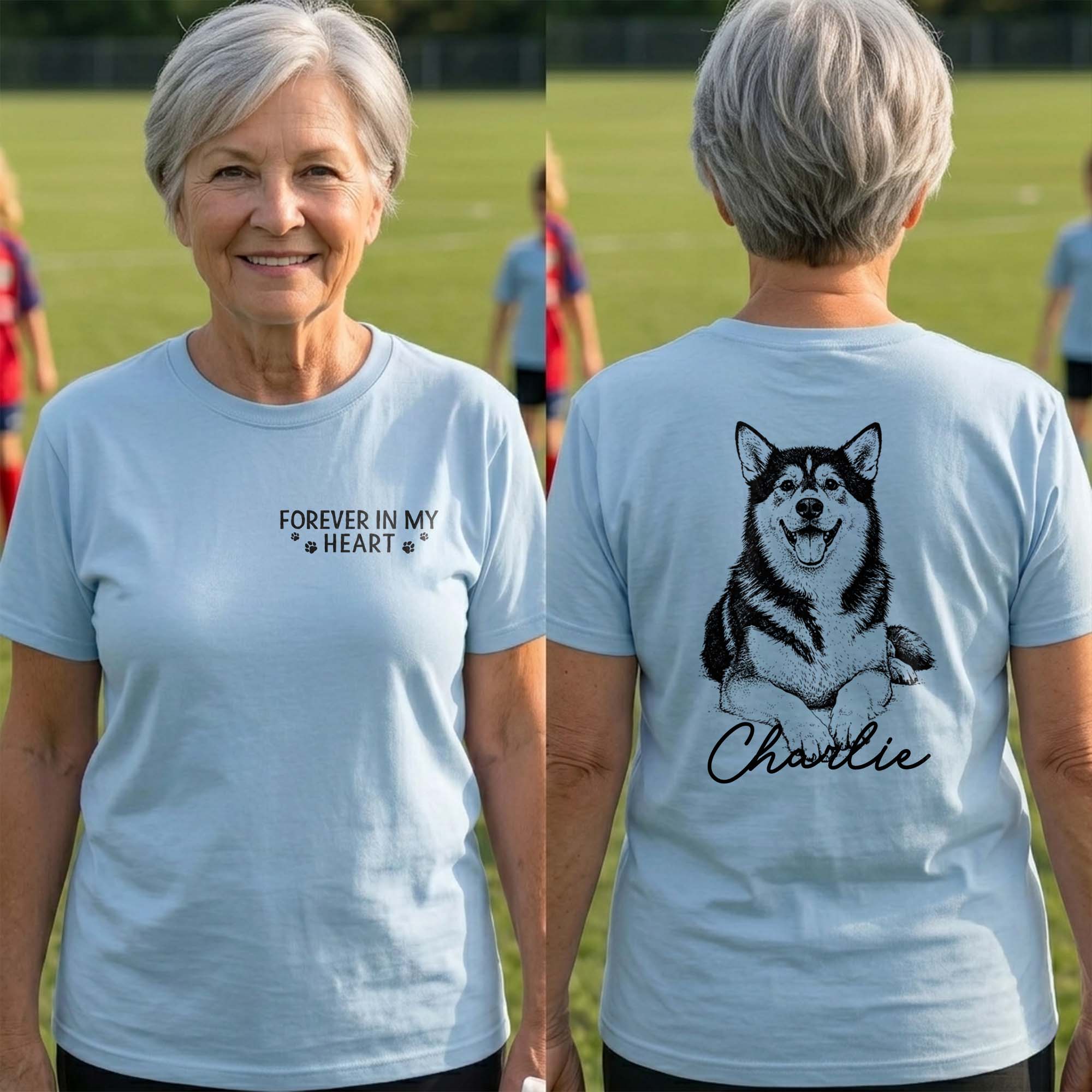 Personalized Tribute Dog Sketch T-Shirt Custom Gift for Dog Lover T-Shirt Font and Back GradoCreations