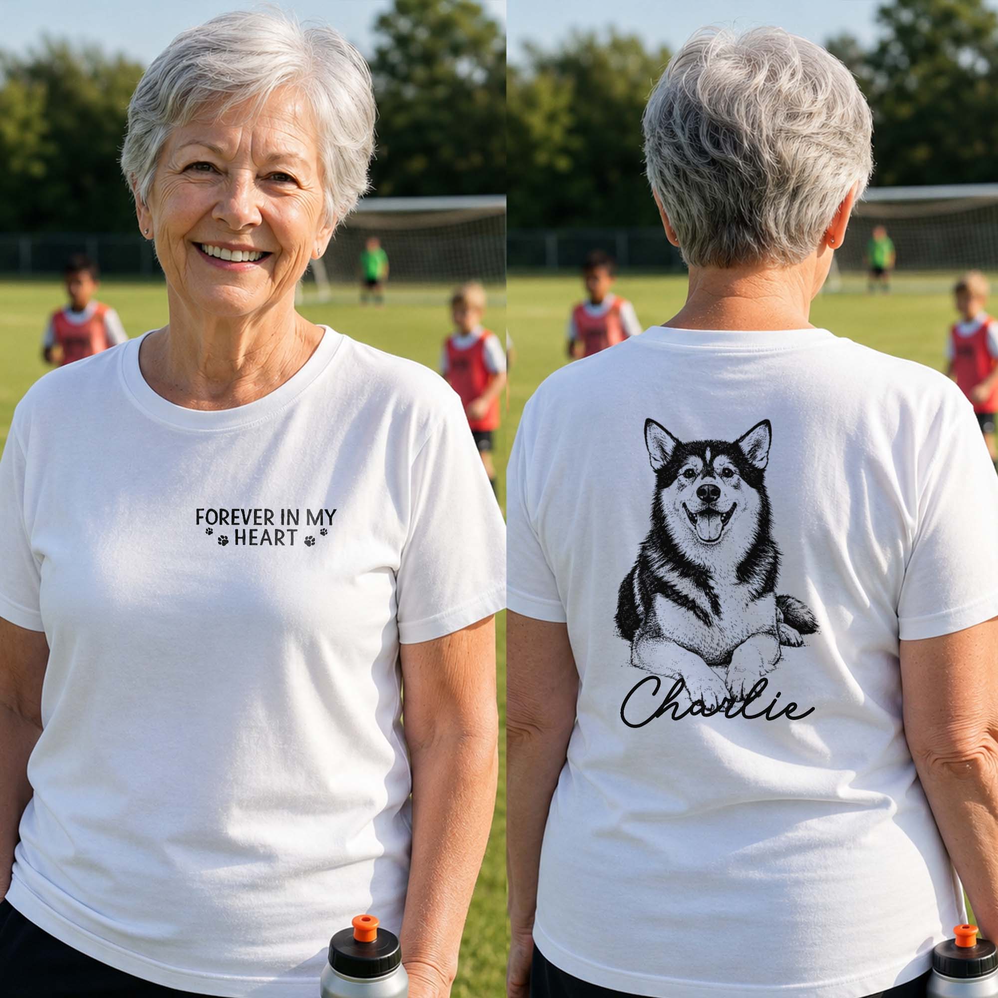 Personalized Tribute Dog Sketch T-Shirt Custom Gift for Dog Lover T-Shirt Font and Back GradoCreations