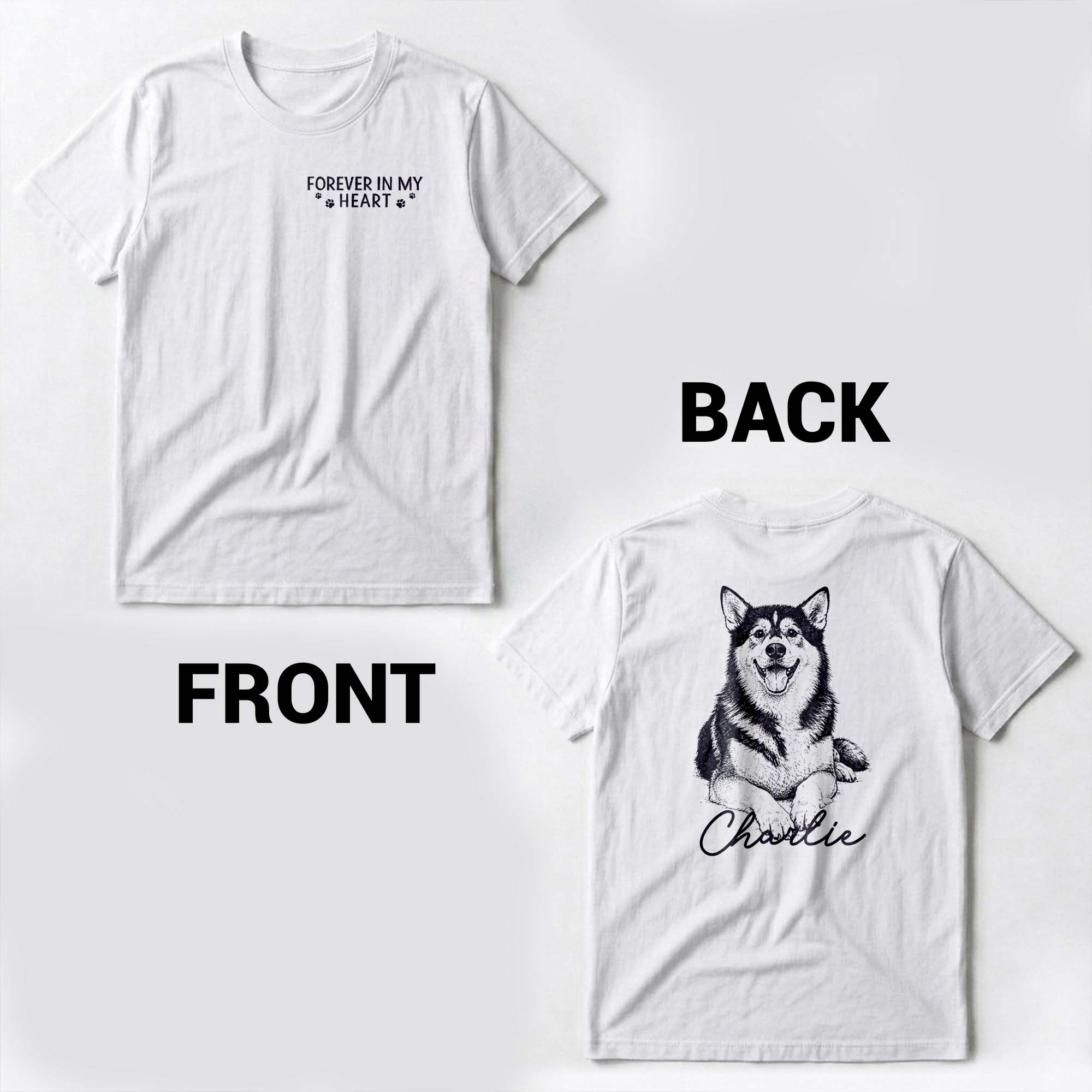 Personalized Tribute Dog Sketch T-Shirt Custom Gift for Dog Lover T-Shirt Font and Back GradoCreations