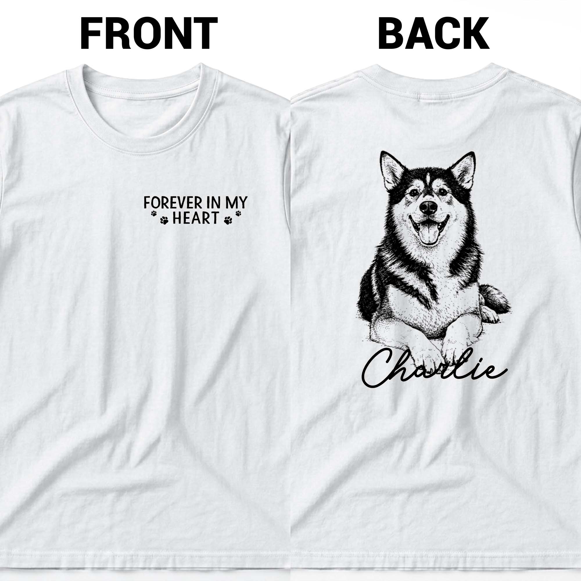 Personalized Tribute Dog Sketch T-Shirt Custom Gift for Dog Lover T-Shirt Font and Back GradoCreations