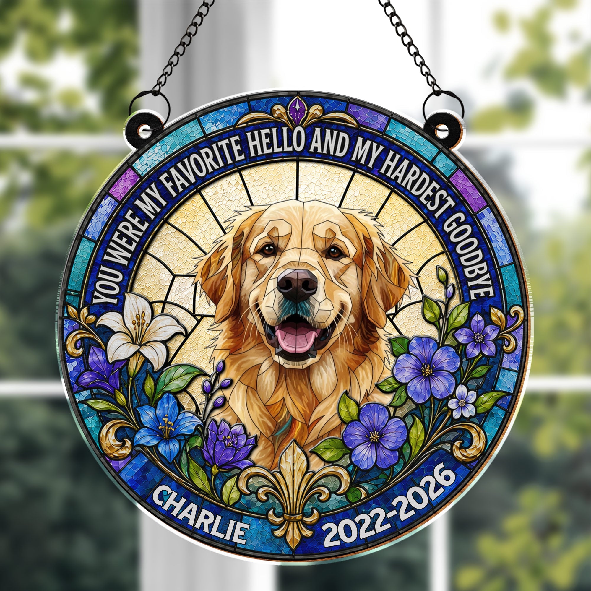 Personalized Memorial Suncatcher for Dog Lovers | Custom Flowers Suncatcher GradoCreations