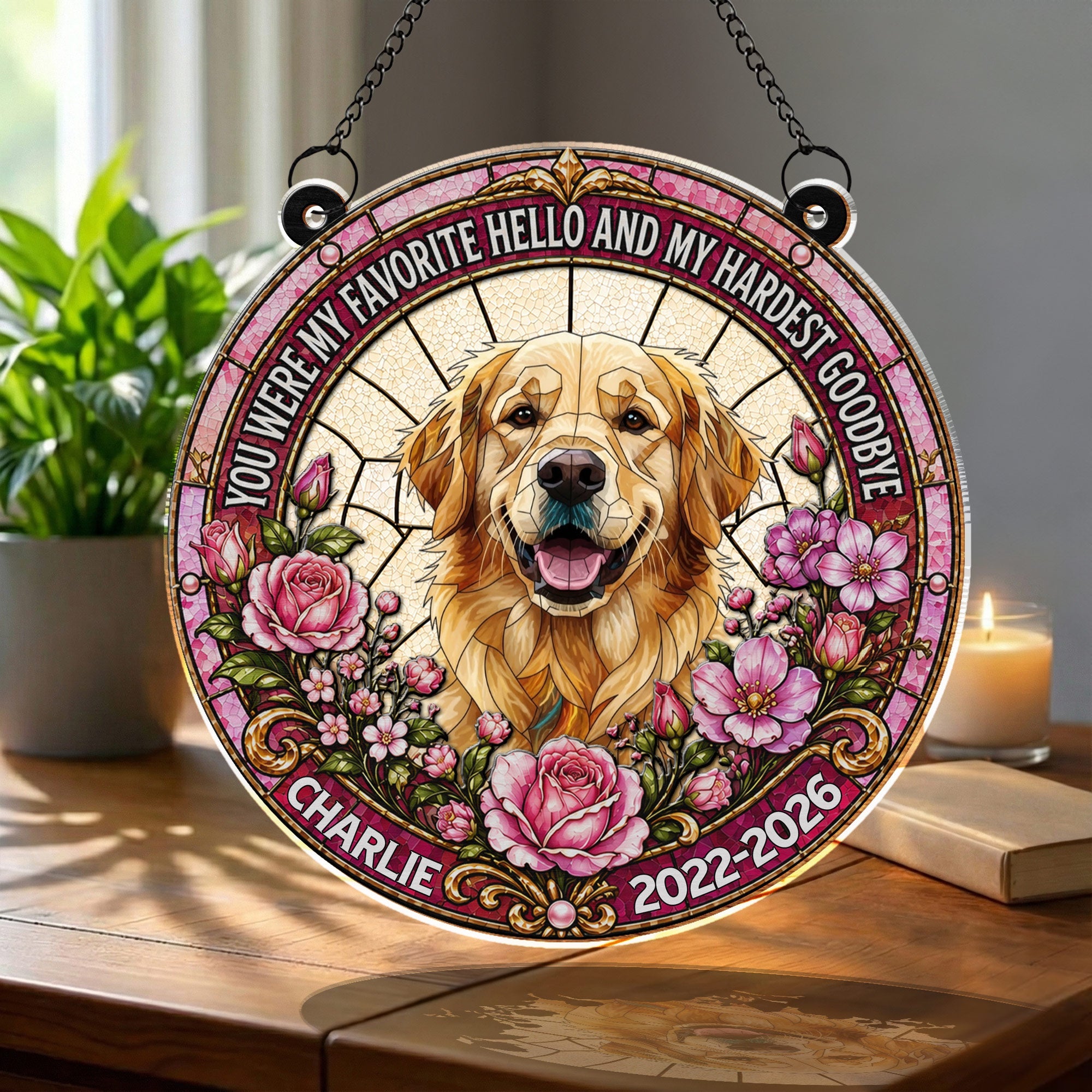 Personalized Memorial Suncatcher for Dog Lovers | Custom Flowers Suncatcher GradoCreations