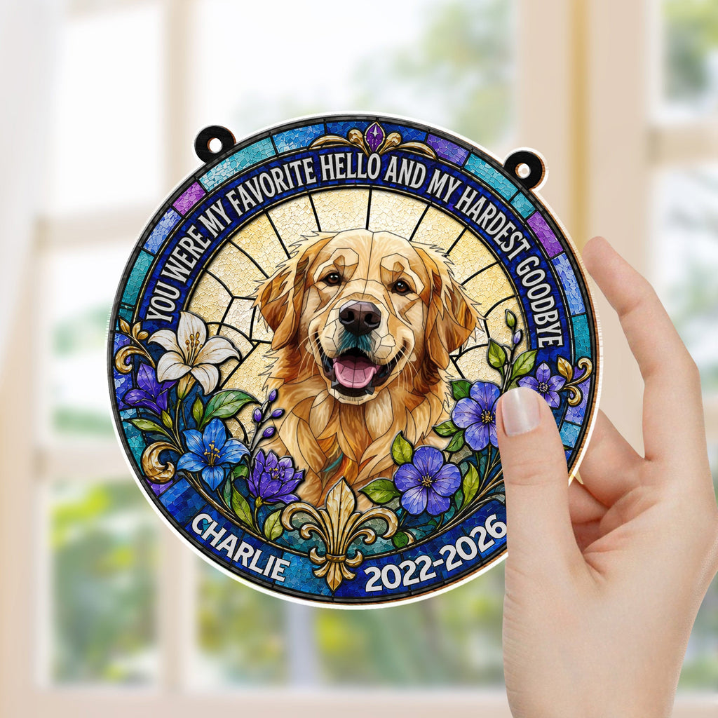 Personalized Memorial Suncatcher for Dog Lovers | Custom Flowers Suncatcher GradoCreations