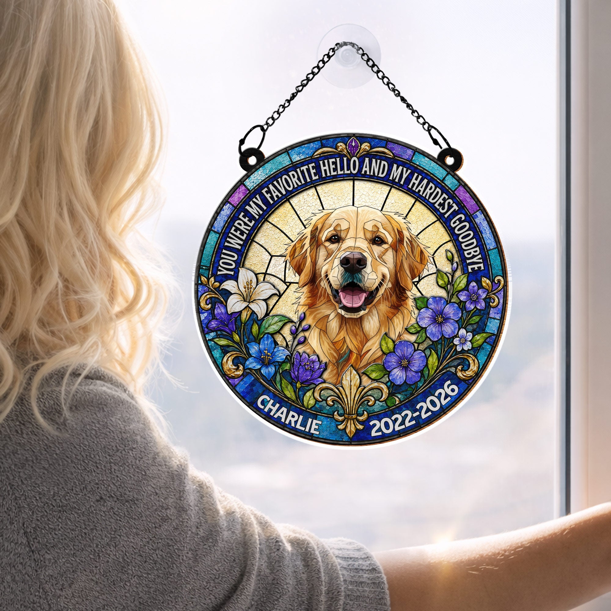 Personalized Memorial Suncatcher for Dog Lovers | Custom Flowers Suncatcher GradoCreations