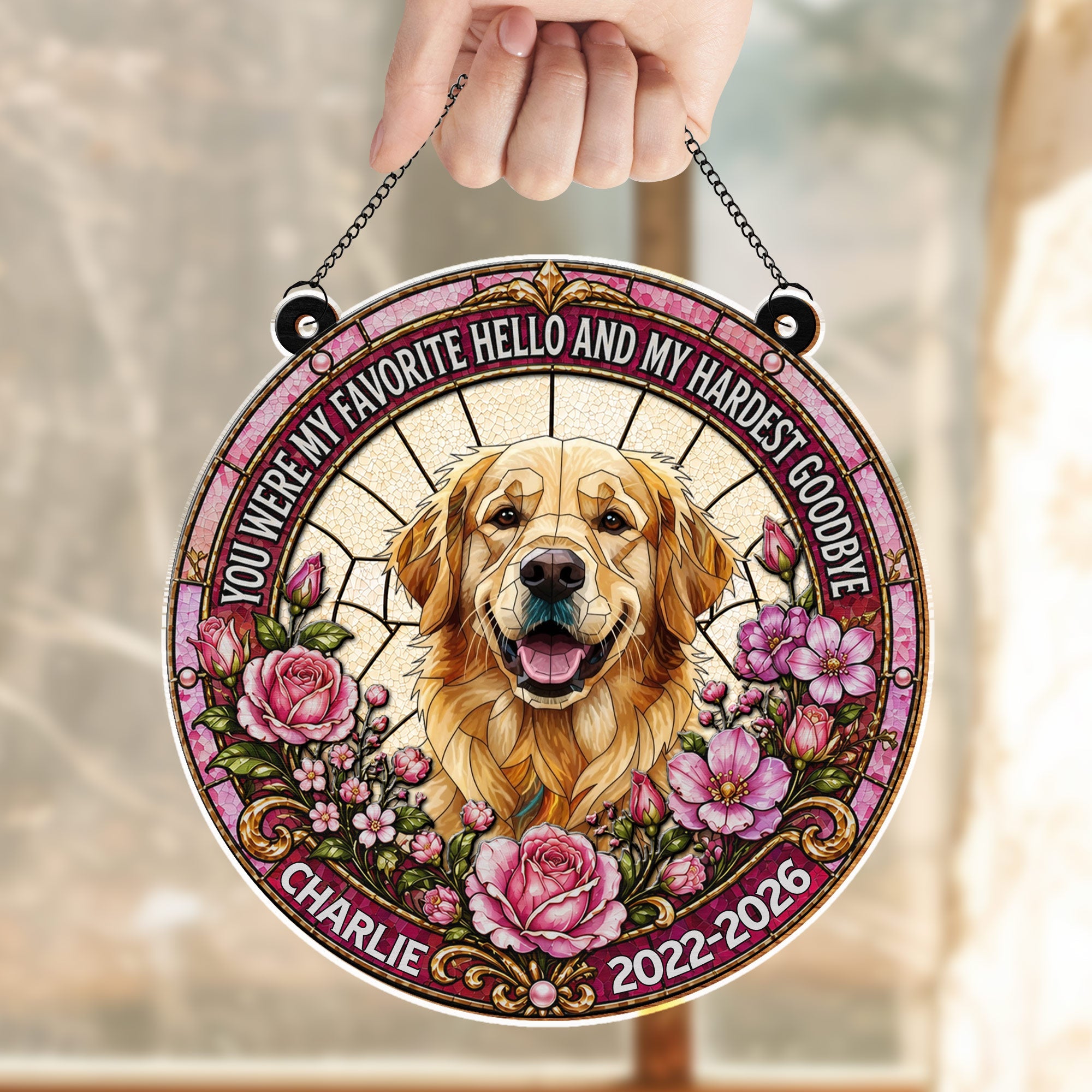 Personalized Memorial Suncatcher for Dog Lovers | Custom Flowers Suncatcher GradoCreations