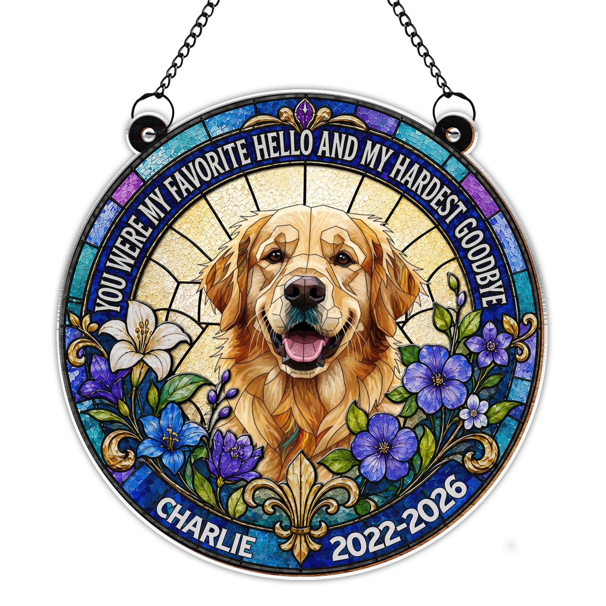 Personalized Memorial Suncatcher for Dog Lovers | Custom Flowers Suncatcher GradoCreations