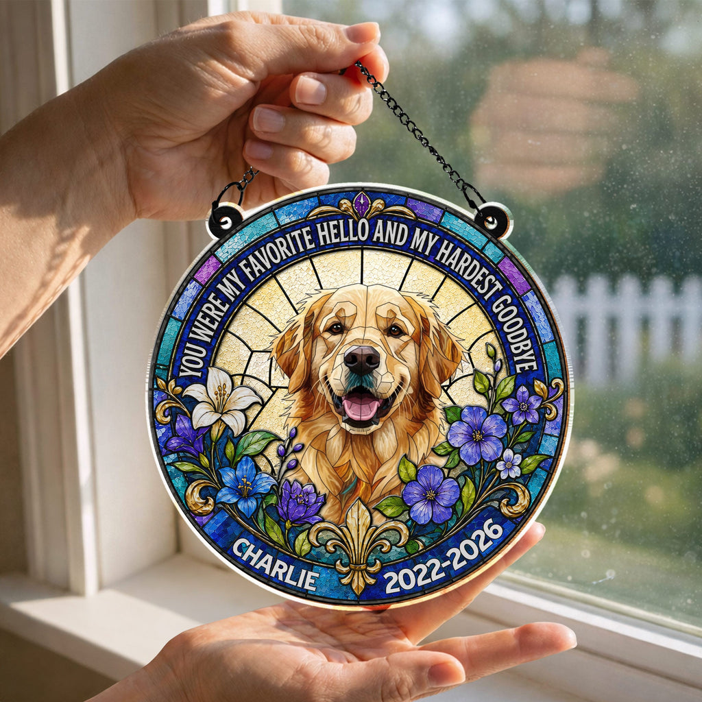 Personalized Memorial Suncatcher for Dog Lovers | Custom Flowers Suncatcher GradoCreations