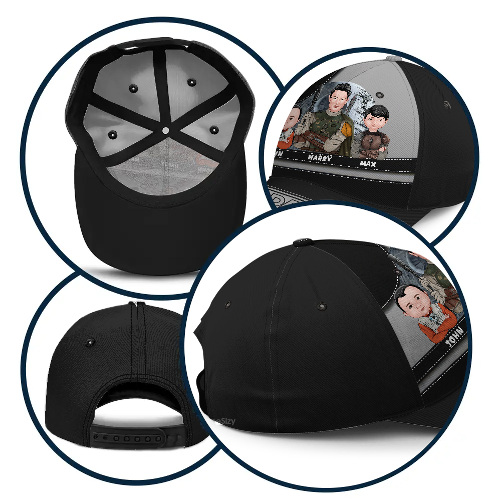 Personalized Dad Cap with Cartoon Family Design Gift for Father's Day
