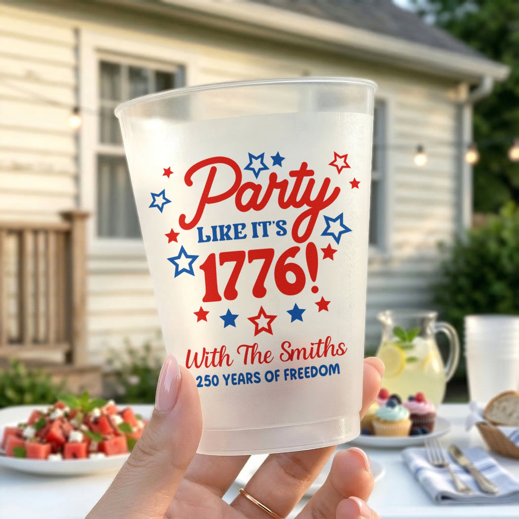 Personalized Frosted Cups with Patriotic Design for Independence Day Family Celebration