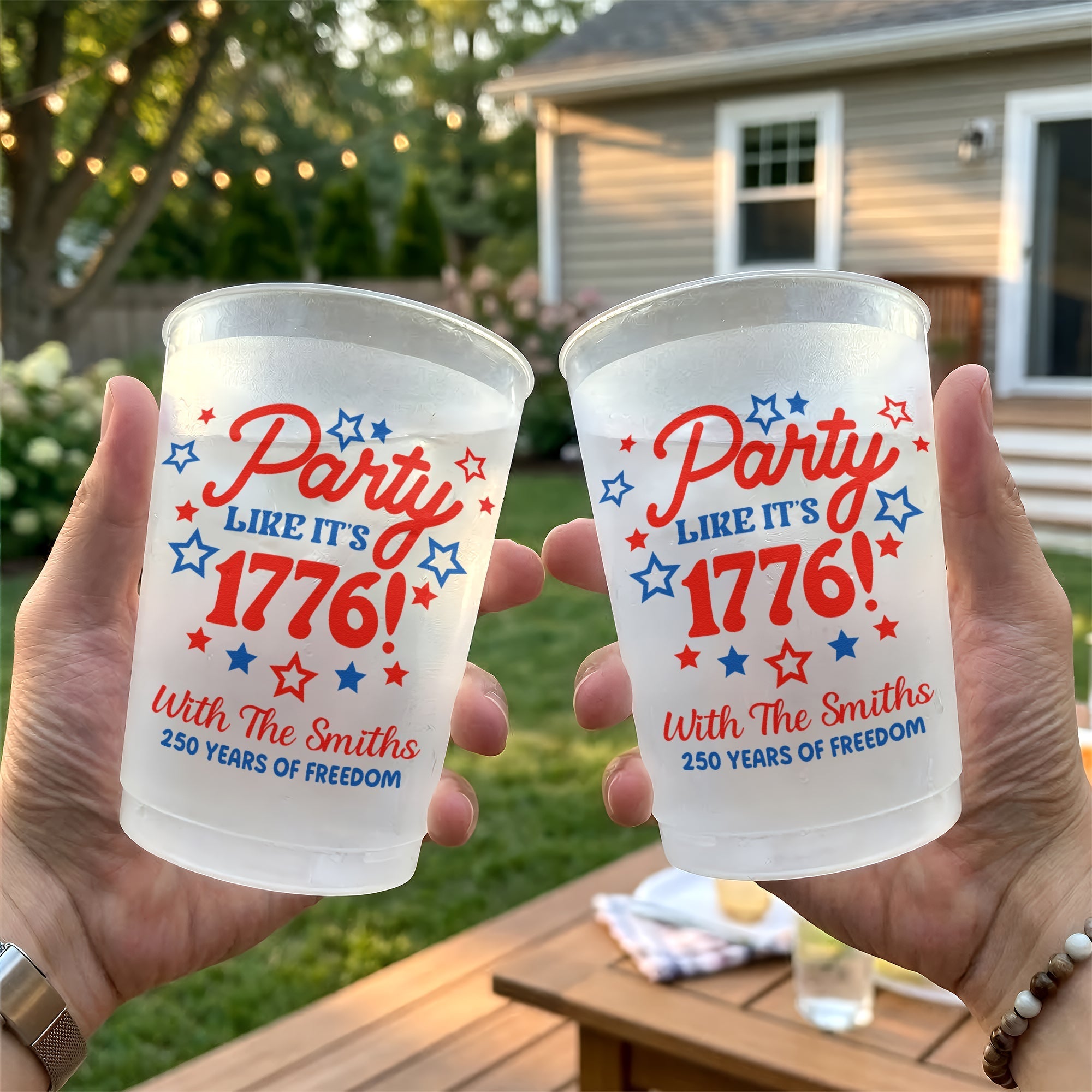 Personalized Frosted Cups with Patriotic Design for Independence Day Family Celebration